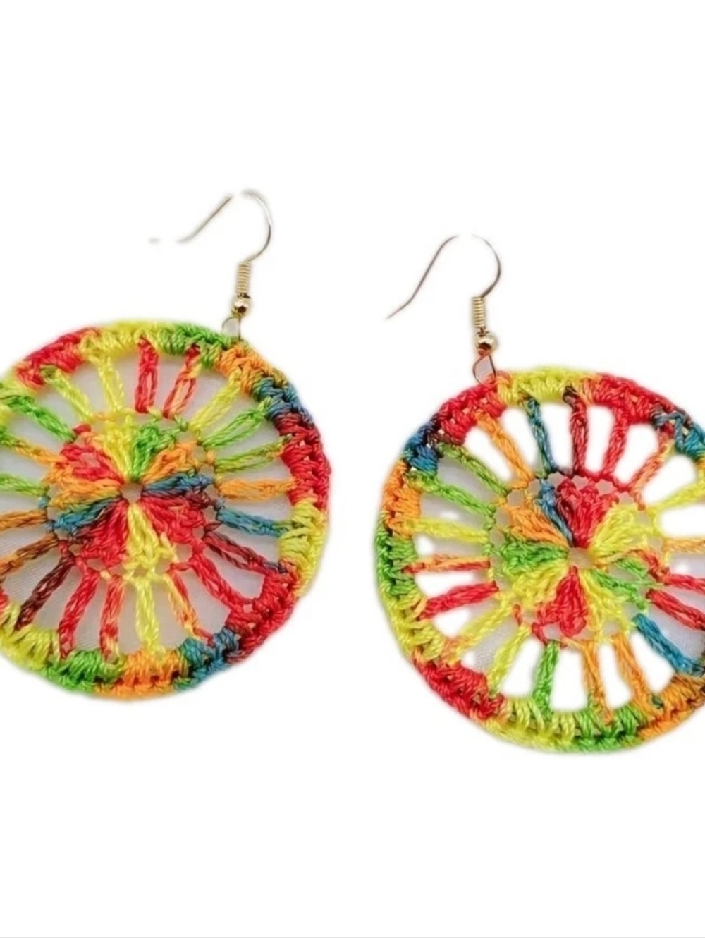 Hand Crafted Crochet Rainbow Hoop Earrings